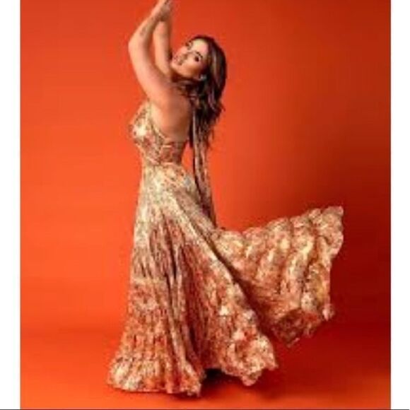 Free People Printed Something Magical Metallic Floral Tiered Maxi Dress - Picture 5 of 8